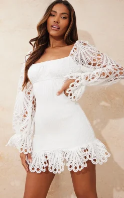 Lace Sleeve Shirred Bodycon Dress-PrettyLittleThing Outlet