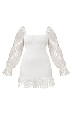 Lace Sleeve Shirred Bodycon Dress-PrettyLittleThing Outlet