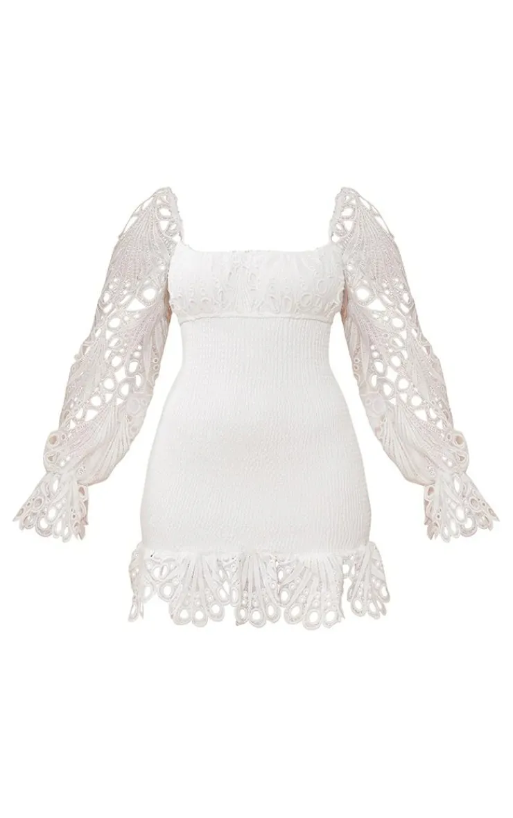 Lace Sleeve Shirred Bodycon Dress-PrettyLittleThing Outlet