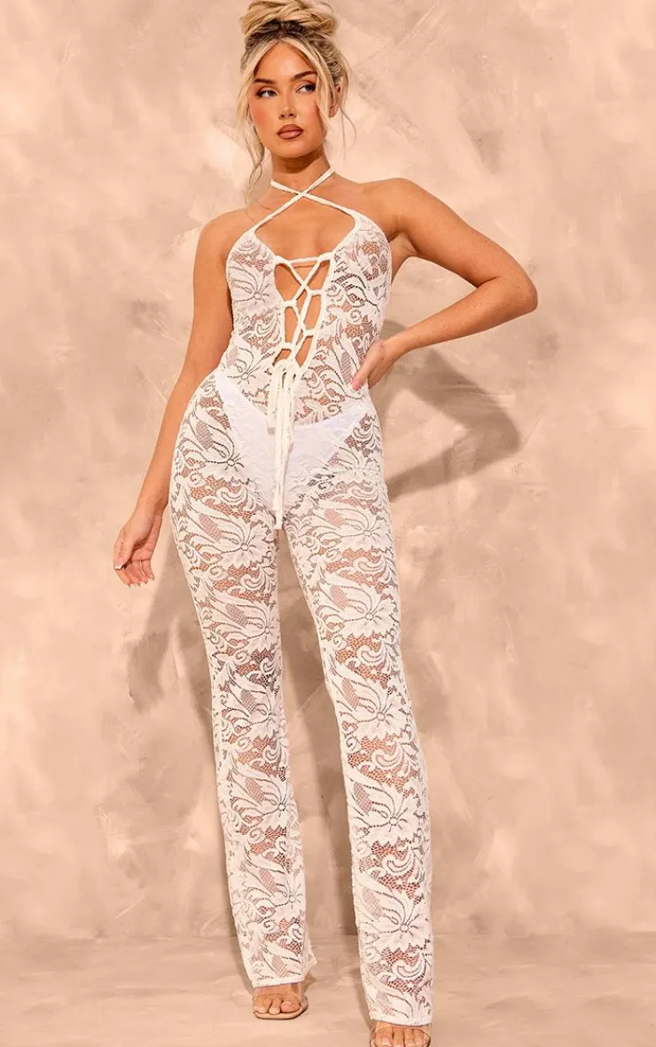 Lace Strappy Lace Up Jumpsuit-PrettyLittleThing Best
