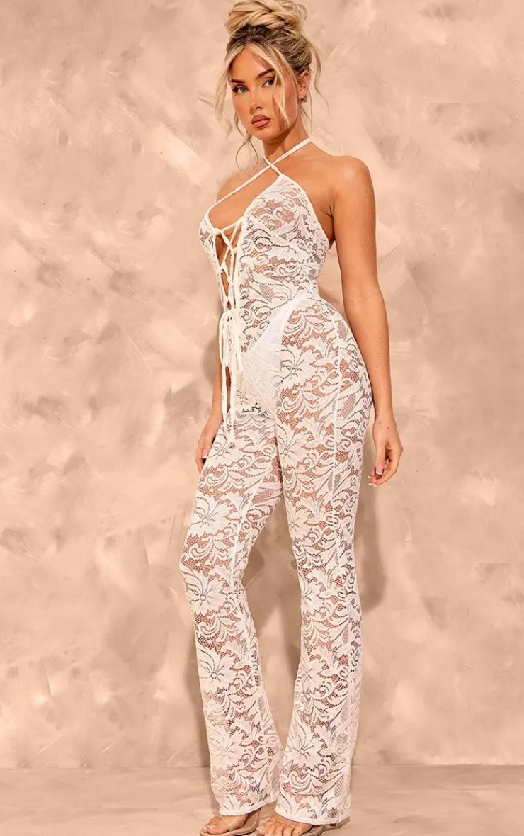Lace Strappy Lace Up Jumpsuit-PrettyLittleThing Best