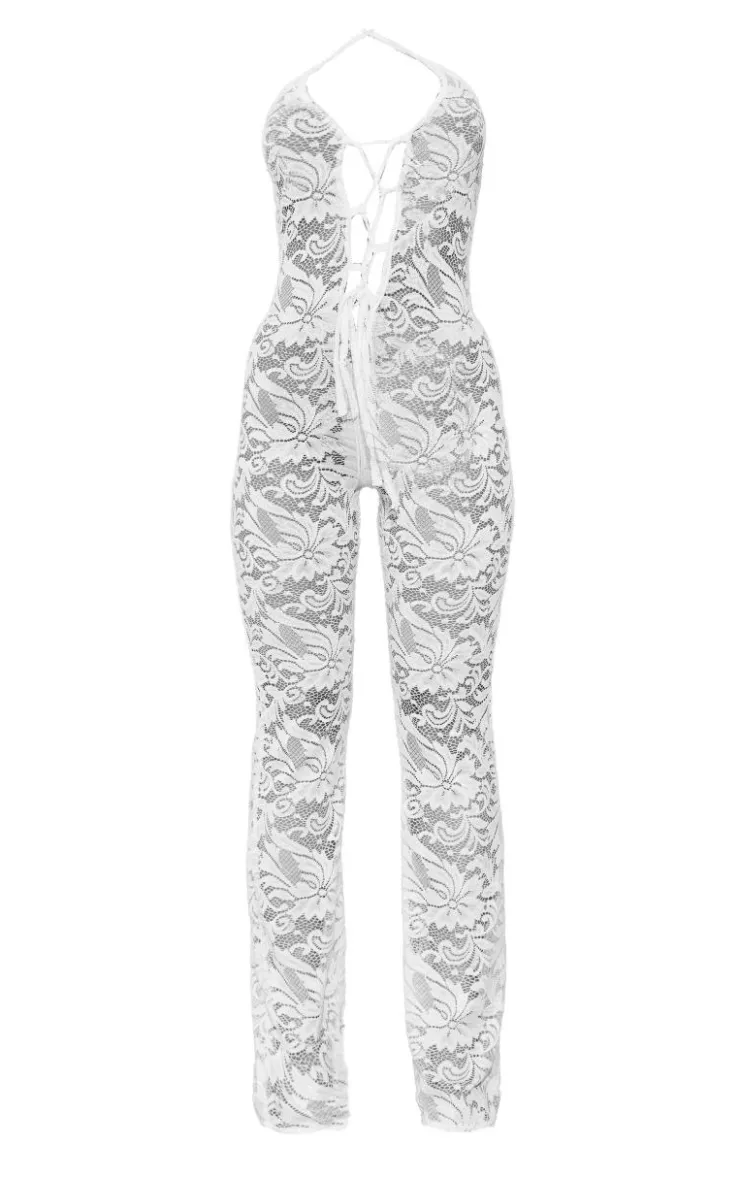 Lace Strappy Lace Up Jumpsuit-PrettyLittleThing Best