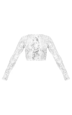 Lace Tie Front Long Sleeve Top-PrettyLittleThing Discount