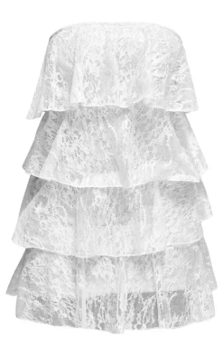 Lace Tiered Ruffle Bandeau Bodycon Dress-PrettyLittleThing