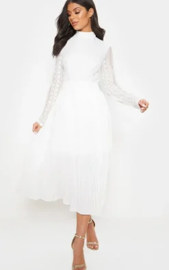 Lace Top Pleated Midi Dress-PrettyLittleThing Hot