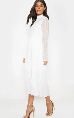 Lace Top Pleated Midi Dress-PrettyLittleThing Hot