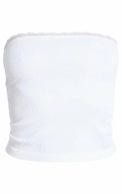 PrettyLittleThing Sleeveless Tops*Lace Trim Snatched Rib Bandeau Top