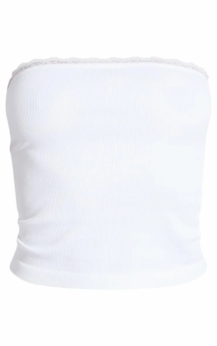 PrettyLittleThing Sleeveless Tops*Lace Trim Snatched Rib Bandeau Top