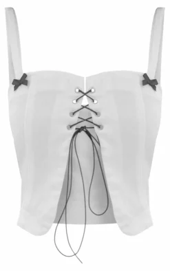 New PrettyLittleThing Lace Up Detail Denim Crop Top White