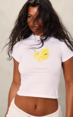 PrettyLittleThing T-Shirts*Lemonade Print Graphic Fitted Shirt