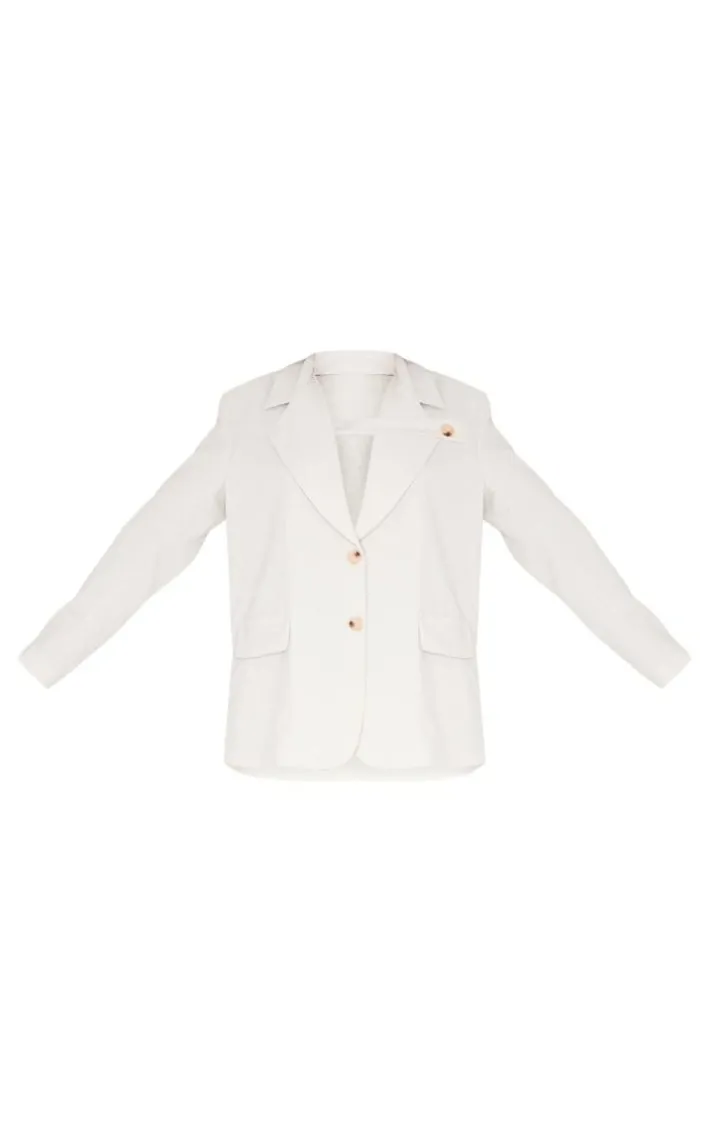 White Linen Look Buckle Detail Blazer