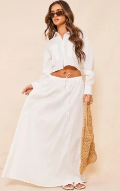 Outlet PrettyLittleThing Linen Look Drawstring Waist Maxi Skirt White