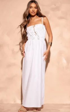 Linen Look Elastic Gathered Maxi Dress-PrettyLittleThing Hot