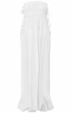 Linen Look Elasticated Tie Bow Maxi Dress-PrettyLittleThing New
