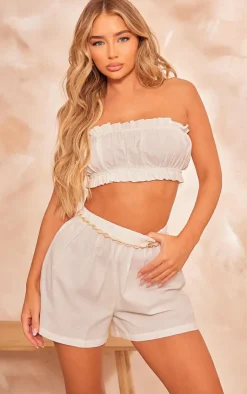 New PrettyLittleThing Linen Look Floaty Shorts White
