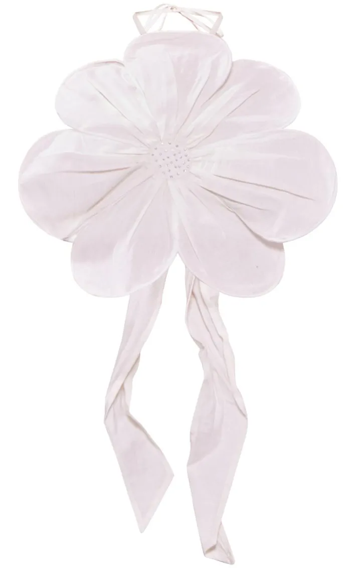 White Linen Look Floral Diamante Tie Back Crop Top