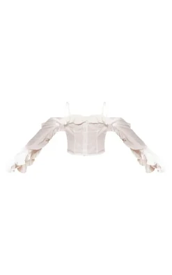 PrettyLittleThing Corsets*Linen Look Hook & Eye Frill Sleeve Corset Top