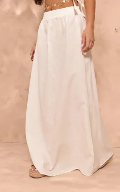 Sale PrettyLittleThing Linen Look Low Rise Floaty Maxi Skirt White