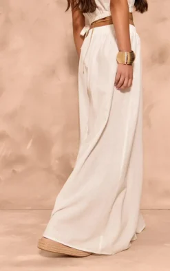 Sale PrettyLittleThing Linen Look Low Rise Floaty Maxi Skirt White