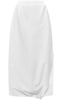 Sale PrettyLittleThing Linen Look Low Rise Floaty Maxi Skirt White