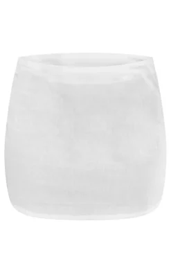 New PrettyLittleThing Linen Look Low Rise Micro Mini Skirt White