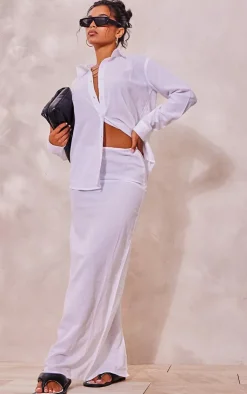 Online PrettyLittleThing Linen Look Maxi Skirt White