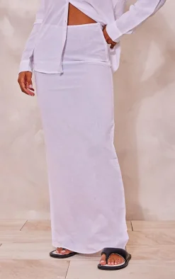 Online PrettyLittleThing Linen Look Maxi Skirt White