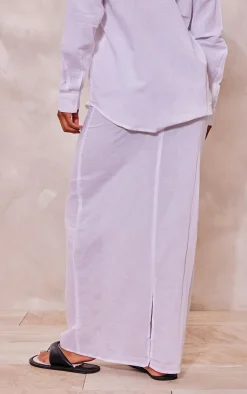 Online PrettyLittleThing Linen Look Maxi Skirt White