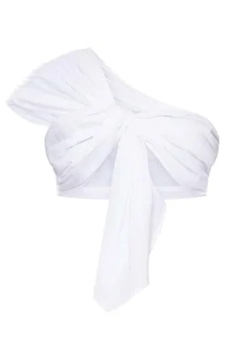 Clearance PrettyLittleThing Linen Look One Shoulder Bralet White