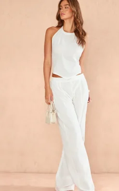 Outlet PrettyLittleThing Linen Look Open Back Halter Neck Top White