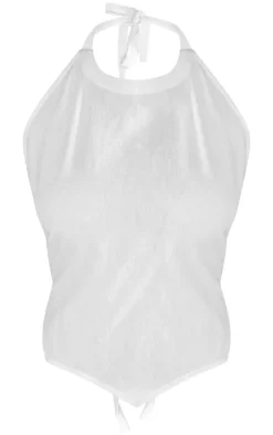 Outlet PrettyLittleThing Linen Look Open Back Halter Neck Top White
