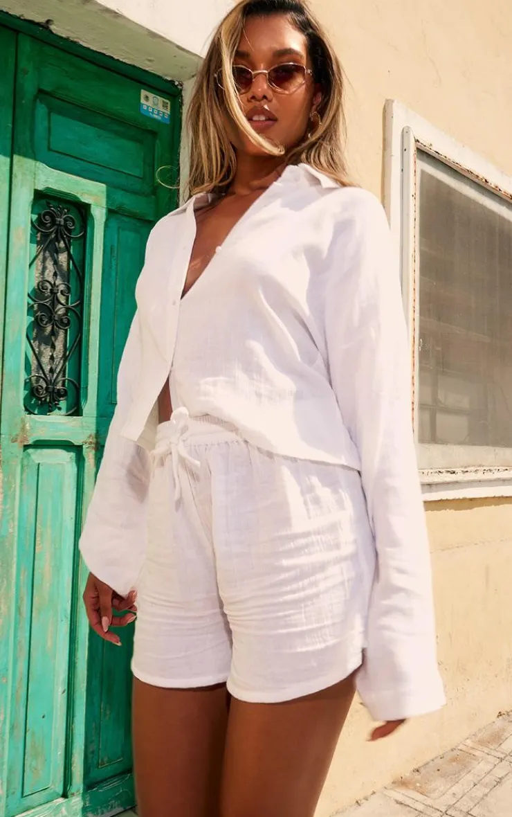 Best PrettyLittleThing Linen Look Oversized Floaty Shorts White