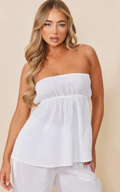 Online PrettyLittleThing Linen Look Peplum Bandeau Top White
