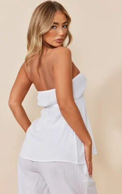 Online PrettyLittleThing Linen Look Peplum Bandeau Top White