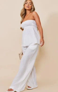 Online PrettyLittleThing Linen Look Peplum Bandeau Top White