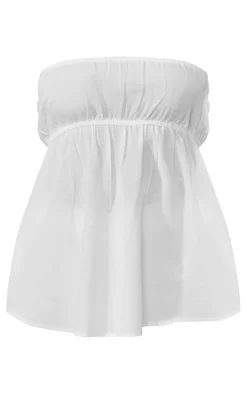 Online PrettyLittleThing Linen Look Peplum Bandeau Top White