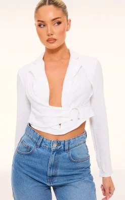PrettyLittleThing Shirts*Linen Look Ring Detail Shirt