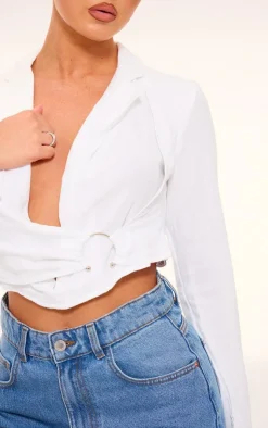 PrettyLittleThing Shirts*Linen Look Ring Detail Shirt