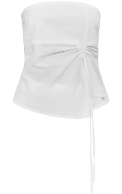 New PrettyLittleThing Linen Look Ruched Longline Bandeau Top White
