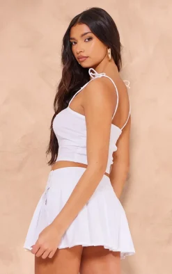 Outlet PrettyLittleThing Linen Look Straight Neck Long Cami Top White