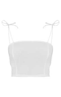 Outlet PrettyLittleThing Linen Look Straight Neck Long Cami Top White