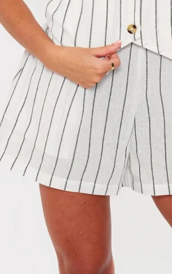 New PrettyLittleThing Linen Look Striped Tailored Floaty Shorts White