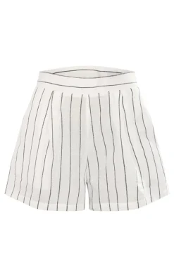New PrettyLittleThing Linen Look Striped Tailored Floaty Shorts White