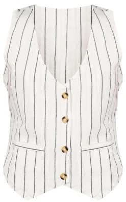 New PrettyLittleThing Linen Look Striped Tailored Longline Vest White