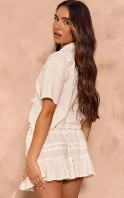 Discount PrettyLittleThing Linen Look Tie Front Shirt White