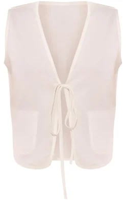 Online PrettyLittleThing Linen Look Tie Front Vest White
