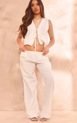 PrettyLittleThing Linen Look Wide Leg Pants White