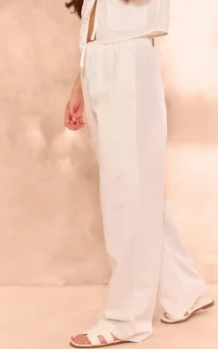 PrettyLittleThing Linen Look Wide Leg Pants White