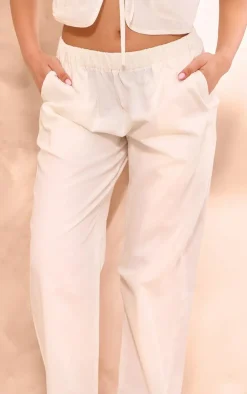 PrettyLittleThing Linen Look Wide Leg Pants White