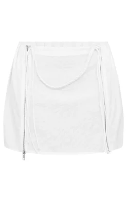 Outlet PrettyLittleThing Linen Look Zip Split Tie Mini Skirt White